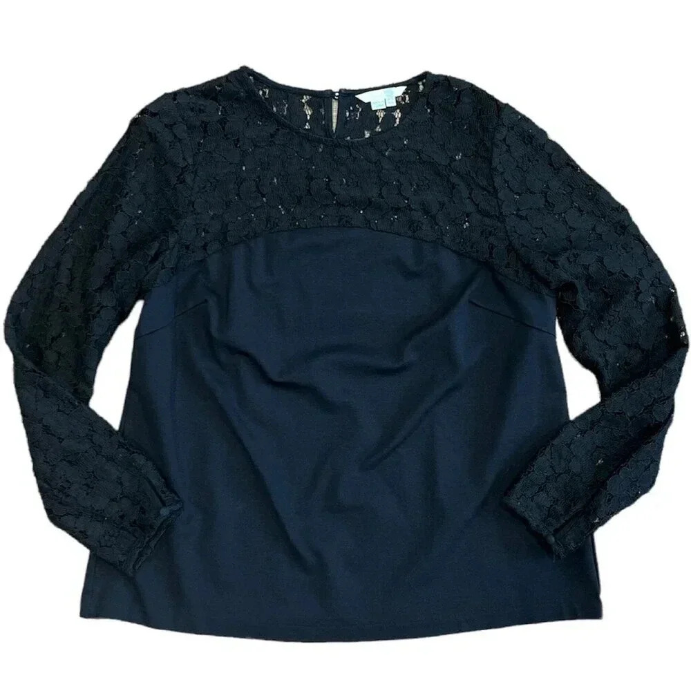 Boden Black Lace Top Long Sleeve Blouse 12